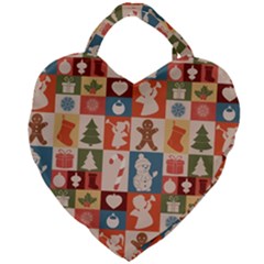 Cute Christmas Seamless Pattern Vector  - Giant Heart Shaped Tote by Ket1n9