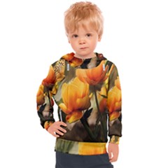 Yellow Butterfly Flower Kids  Hooded Pullover by Azkajaya