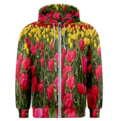 Yellow Pink Red Flowers Men s Zipper Hoodie by Azkajaya