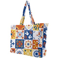 Mexican Talavera Pattern Ceramic Tiles With Flower Leaves Bird Ornaments Traditional Majolica Style Simple Shoulder Bag by Ket1n9