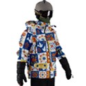 Mexican Talavera Pattern Ceramic Tiles With Flower Leaves Bird Ornaments Traditional Majolica Style Men s Zip Ski and Snowboard Waterproof Breathable Jacket View3