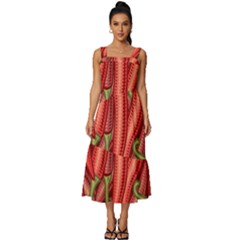 Seamless-chili-pepper-pattern Square Neckline Tiered Midi Dress by Ket1n9