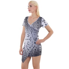 Science Formulas Short Sleeve Asymmetric Mini Dress by Ket1n9