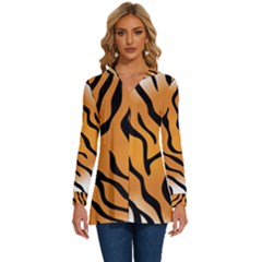 Tiger Skin Pattern Long Sleeve Drawstring Hooded Top by Ket1n9