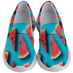 Watermelon Blue Background Kids Lightweight Slip Ons by Azkajaya