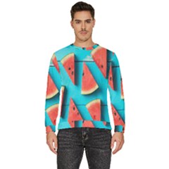 Watermelon Blue Background Men s Fleece Sweatshirt by Azkajaya