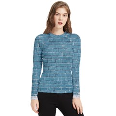 White And Blue Brick Wall Women s Long Sleeve Rash Guard by Azkajaya