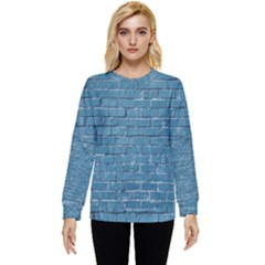 White And Blue Brick Wall Hidden Pocket Sweatshirt by Azkajaya