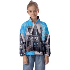 Winter Village Snow Brick Buildings Kids  Half Zip Hoodie by Azkajaya