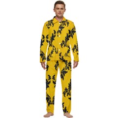 Yellow Regal Filagree Pattern Men s Long Sleeve Velvet Pocket Pajamas Set by Azkajaya