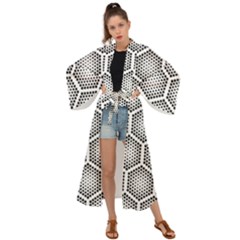 Halftone Tech Hexagons Seamless Pattern Maxi Kimono by Ket1n9