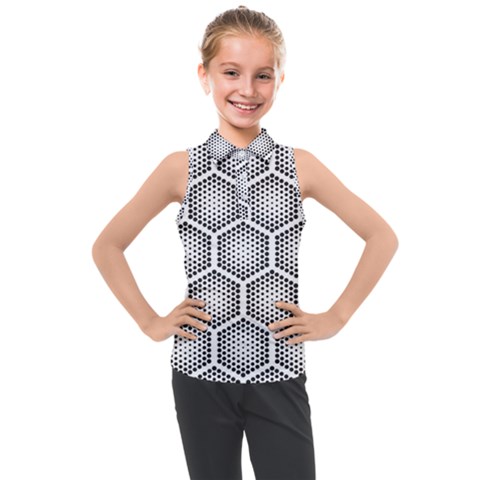 Halftone Tech Hexagons Seamless Pattern Kids  Sleeveless Polo T-shirt by Ket1n9