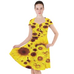 Beautiful Sunflowers Cap Sleeve Midi Dress With Pockets by Ket1n9