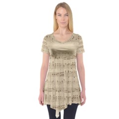 Vintage Beige Music Notes Short Sleeve Tunic  by Loisa77