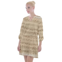 Vintage Beige Music Notes Open Neck Shift Dress by Loisa77