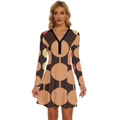 Pattern Circle Retro Design Long Sleeve Deep V Mini Dress  by Loisa77