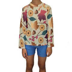 Autumn Leaves Autumn Colour Season Kids  Long Sleeve Swimwear by Loisa77