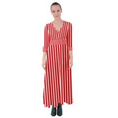 Strip Red White Pattern Button Up Maxi Dress by Loisa77