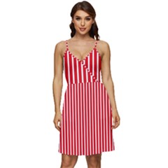 Strip Red White Pattern V-neck Pocket Summer Dress  by Loisa77