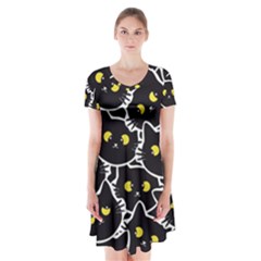 Cat Pattern Pet Drawing Eyes Short Sleeve V-neck Flare Dress by Loisa77