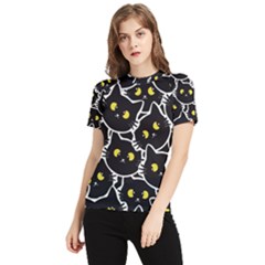 Cat Pattern Pet Drawing Eyes Women s Short Sleeve Rash Guard by Loisa77