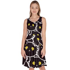 Cat Pattern Pet Drawing Eyes Knee Length Skater Dress With Pockets by Loisa77