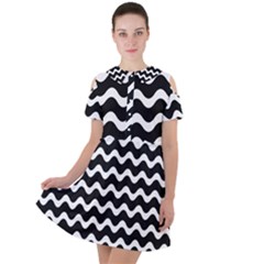 Wave Pattern Wavy Halftone Short Sleeve Shoulder Cut Out Dress  by Loisa77