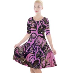 Pink Browning Deer Glitter Camo Camouflage Quarter Sleeve A-line Dress by Loisa77