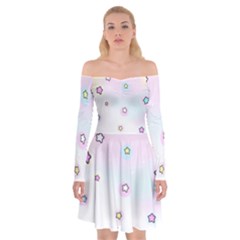 Stars Cute Pastel Pattern Rainbow Off Shoulder Skater Dress by Loisa77