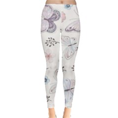 Butterflies Cute Flower Pastel Pattern Everyday Leggings  by Loisa77