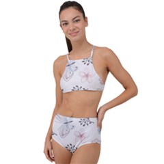 Butterflies Cute Flower Pastel Pattern Halter Tankini Set by Loisa77