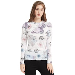 Butterflies Cute Flower Pastel Pattern Women s Long Sleeve Rash Guard by Loisa77