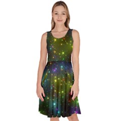 Stars Coloured Lights Background Knee Length Skater Dress With Pockets by Loisa77