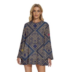 Pattern Seamless Antique Luxury Round Neck Long Sleeve Bohemian Style Chiffon Mini Dress by Loisa77