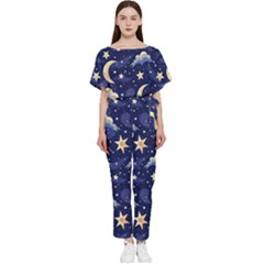 Night Moon Seamless Batwing Lightweight Chiffon Jumpsuit by Loisa77