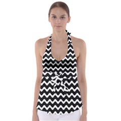 Wave-black White Tie Back Tankini Top by kyorashop23