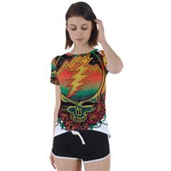 Grateful Steal Your Face Deadhead Hippie Logo Symbol Short Sleeve Open Back T-shirt by Loisa77