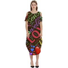 Loving Practice Agape Heart Cold Shoulder Loose Fit Dress With Pockets by Paksenen