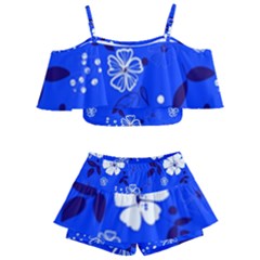 Blooming Seamless Pattern Blue Colors Kids  Off Shoulder Skirt Bikini by Ket1n9