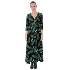 Leaves Pattern Abstract Blade Button Up Maxi Dress by Loisa77