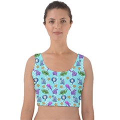 Sea Ocean Sealife Turtle Jellyfish Velvet Crop Top by Loisa77