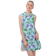 Sea Ocean Sealife Turtle Jellyfish Sleeveless Shirt Dress by Loisa77