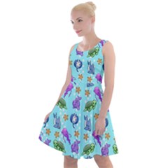 Sea Ocean Sealife Turtle Jellyfish Knee Length Skater Dress by Loisa77