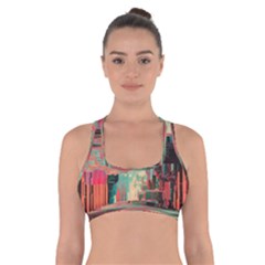 Backgrounds Multi Colored Abstract Cross Back Sports Bra by Loisa77