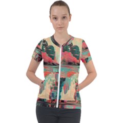 Backgrounds Multi Colored Abstract Short Sleeve Zip Up Jacket by Loisa77