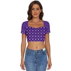 White Pentacle And Purple Pattern Short Sleeve Square Neckline Crop Top  by cheekywitch