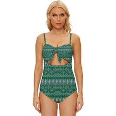 Christmas Knit Digital Knot Front One-piece Swimsuit by Mariart