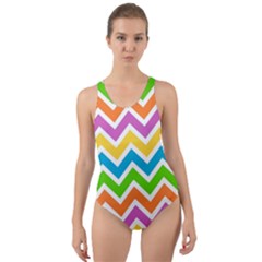Chevron Pattern Design Texture Cut-out Back One Piece Swimsuit by Apen