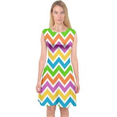 Chevron Pattern Design Texture Capsleeve Midi Dress by Apen