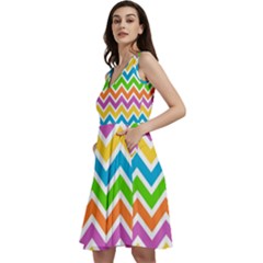 Chevron Pattern Design Texture Sleeveless V-neck Skater Dress With Pockets by Apen